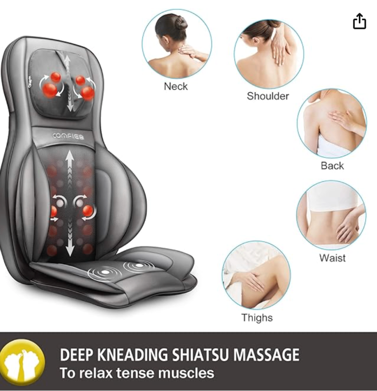COMFIER Shiatsu Back Massager w/ Heat  Deep Tissue Chair for Full Back, Home Office Use (Grey), Gift