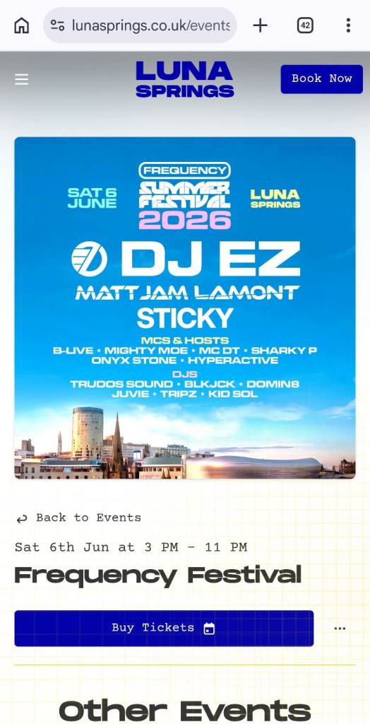 3x Frequency Summer Festival - 6th June 26- Luna Springs, Birmingham SOLD OUT
