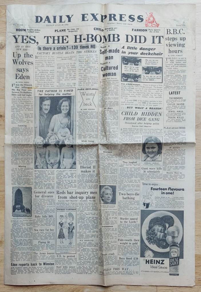 Daily Express dated Friday July 29 1955 priced a penny halfpenny