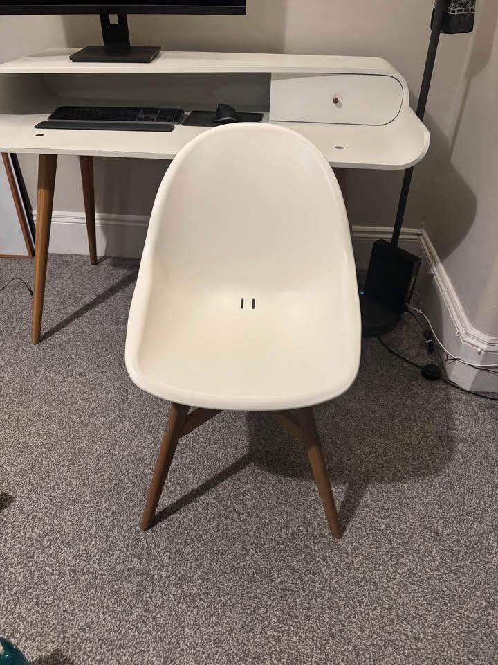 White IKEA Style Chair with Wooden Legs – Good Condition