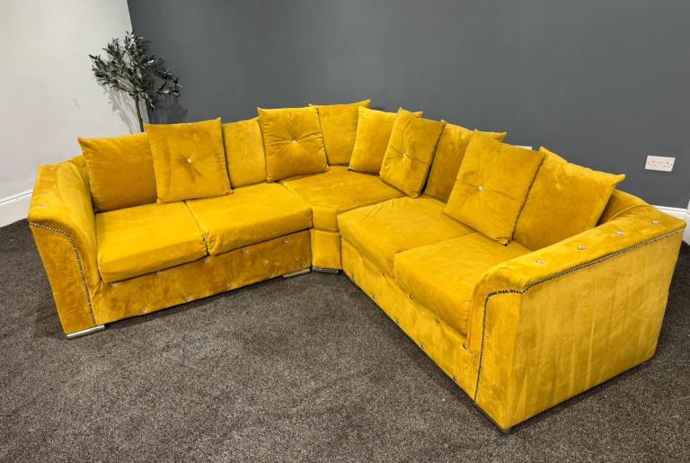Wayfair Mustard Yellow Equal Corner Sofa with Gem Detailing  £295 Free Local Delivery