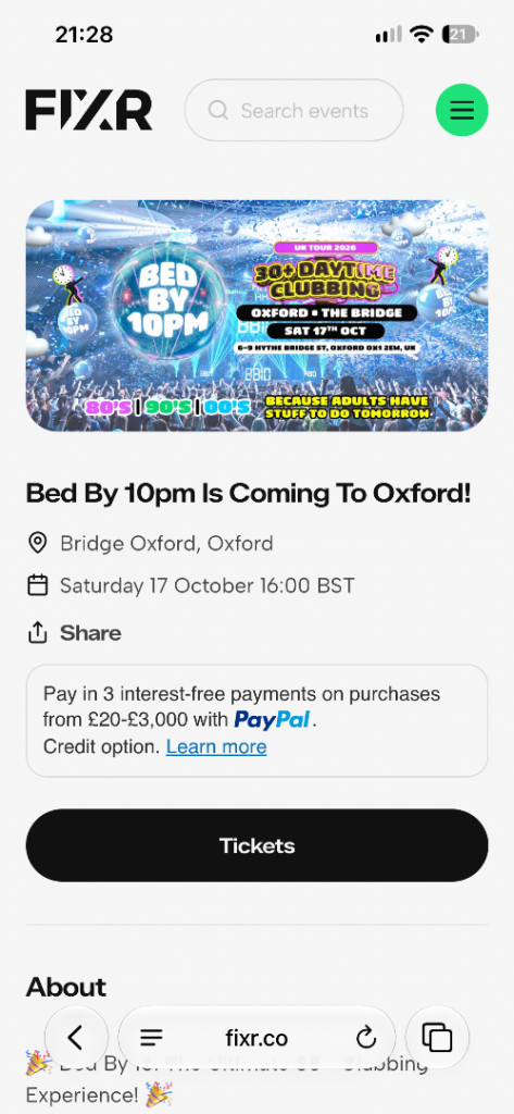 Bed by 10 Oxford 17th October.