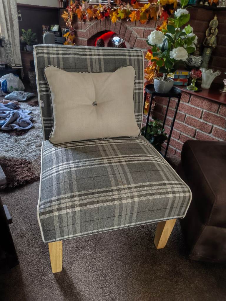 Grey Plaid Accent Chair – As Good As New