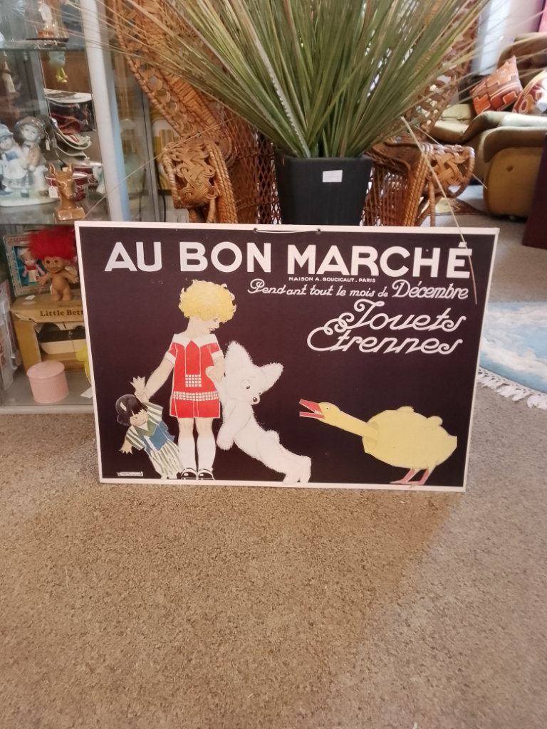 Original French Cardboard sign advertising Childrens Toys. Cute characters. 