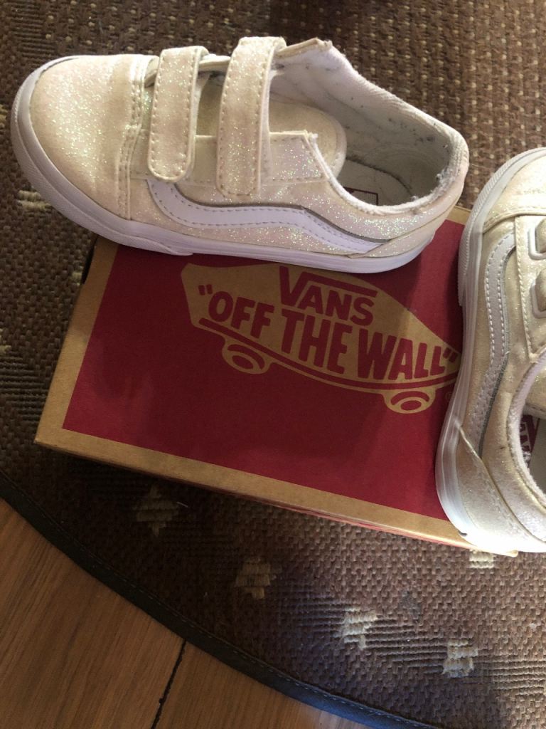 Vans Kids' Glitter Velcro Trainers - White, Good Condition