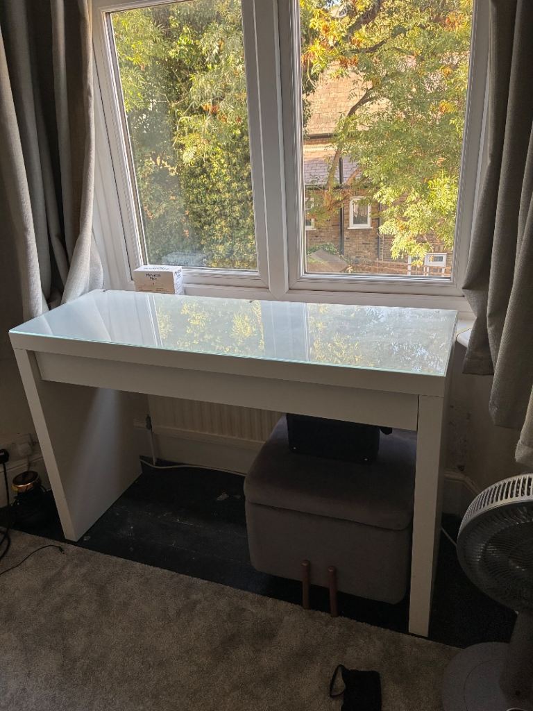 IKEA Malm glass topped vanity desk 