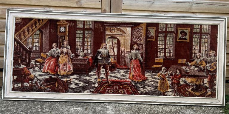 Victorian Scene Fabric Wall Hanging – Good Condition