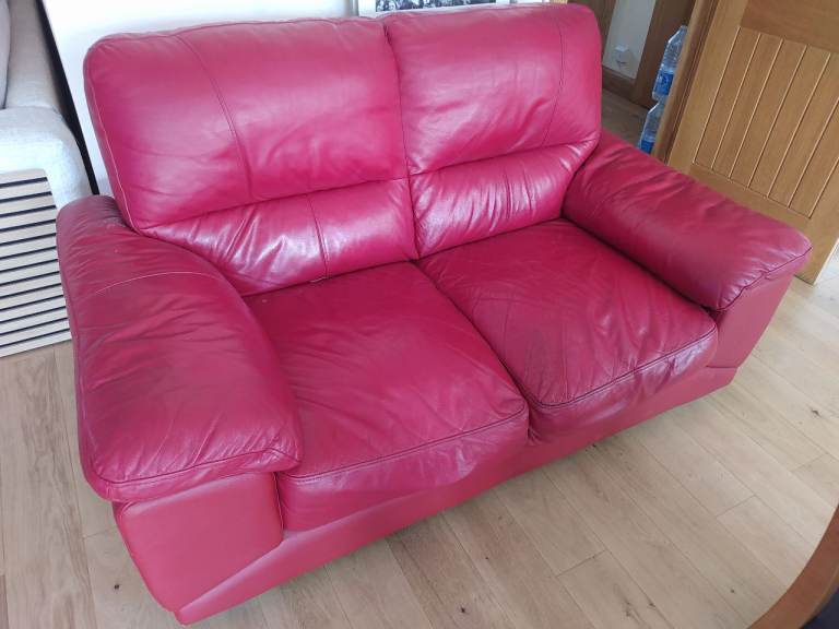 2 seater red leather sofa