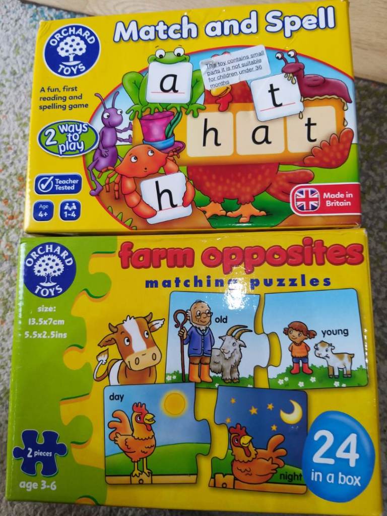 Farm opposites, match and spell, Orchard games young children's activities bundle