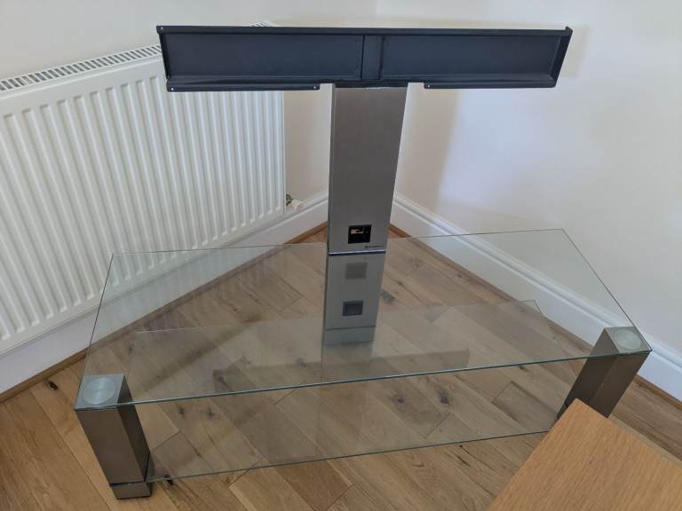 Glass & Brushed Chrome Swivel TV Stand.