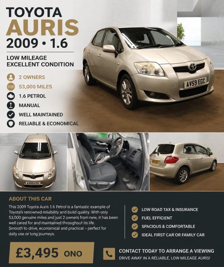 Toyota, AURIS, Hatchback, 2009, Manual, 1598 (cc), 5 doors
