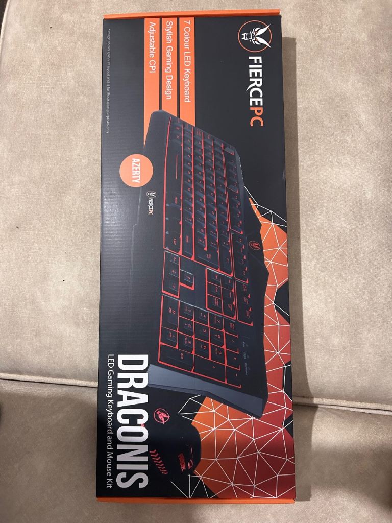 FiercePC Draconis LED Gaming Keyboard and Mouse Kit - New