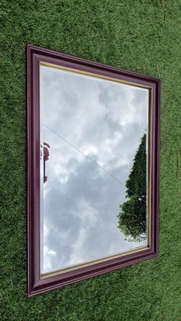Framed Wall Mirror with Burgundy Frame – Good Condition 