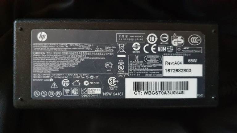 Genuine HP Laptop Charger 65W - 18.5V - Large Black Connector