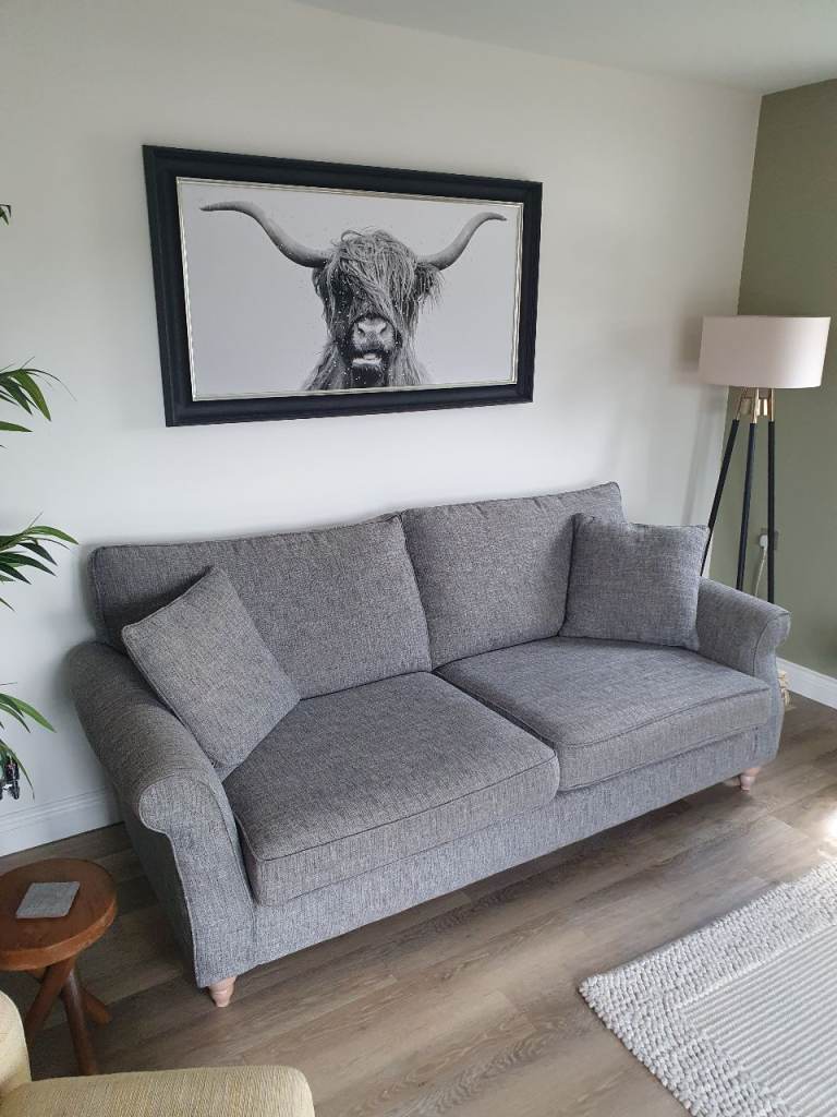 Next 2 piece sofa ,storage foot stool and curtains 