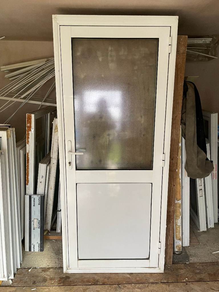 207\208.5 x 89 cm - MODERN ALUMINIUM DOUBLE  GLAZED DOOR - OBSCURE GLASS**OPENS OUT** (REF: DX234)
