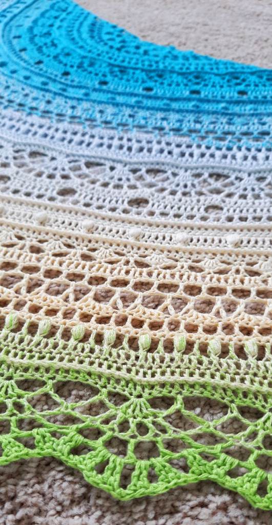 Stunning Half Circle Knitted  Shawl. Gradient Colour Change. Crochet Wrap, Boho Scarf Alternative