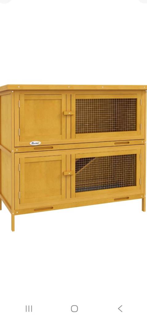 PawHut Rabbit Hutch, Double Decker Cage w/ Roof, Divider, Ramp, Yellow