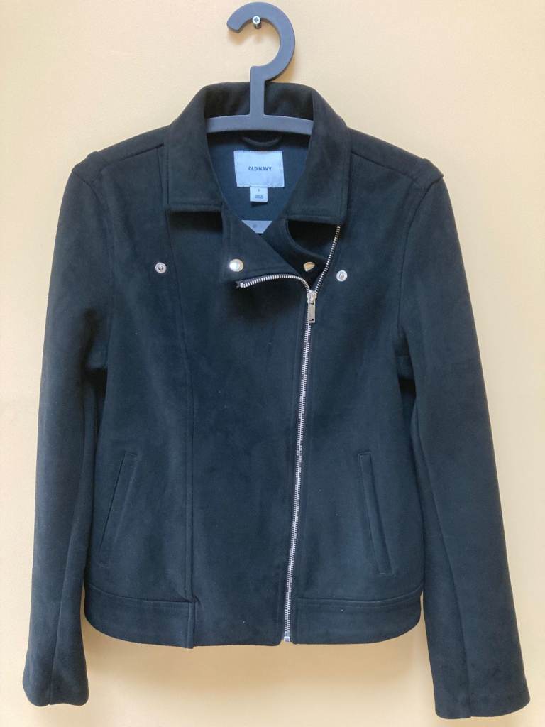 Old Navy Black Women’s Jacket Faux Suede Size S Chrome zippers front and sleeves