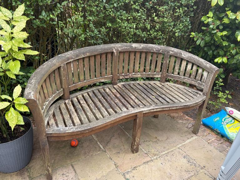 Curved Wooden Garden Bench – Fair Condition, Needs TLC