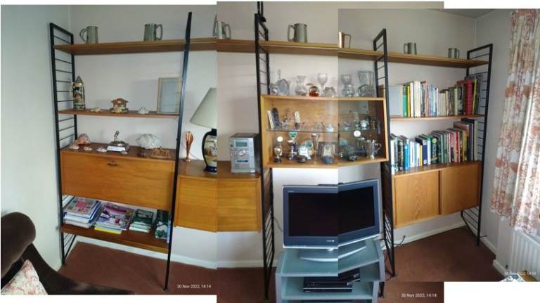 Staples 4-bay teak Ladderax shelving unit from the 1960s