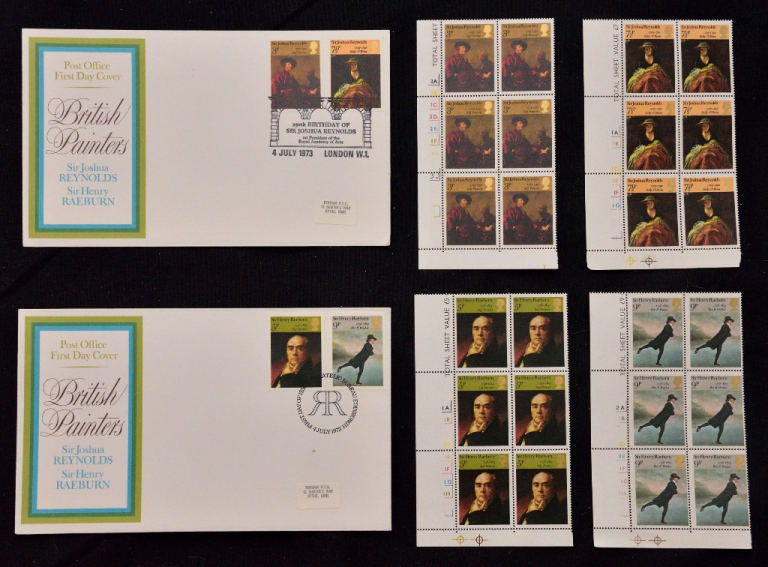 2x British Painters First Day Covers + unused stamps (1973), mint condition