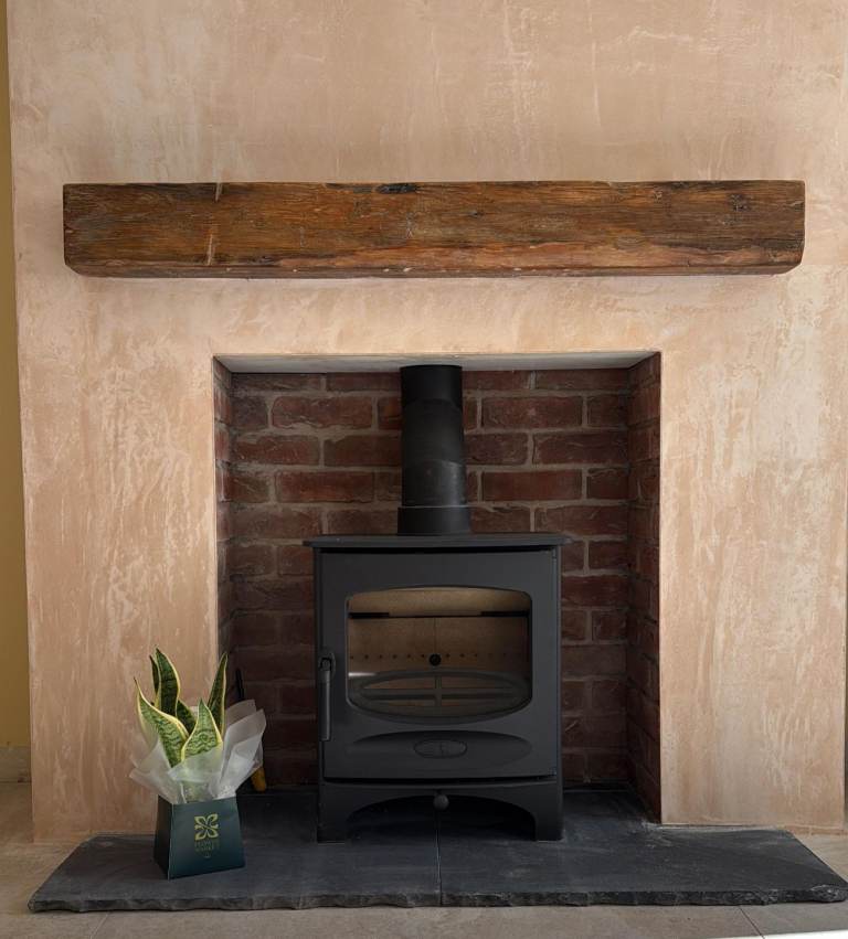 Beam Mantle Fireplace Floating Shelves Hearth Slate Cladding Tiles Tiling Kitchen 