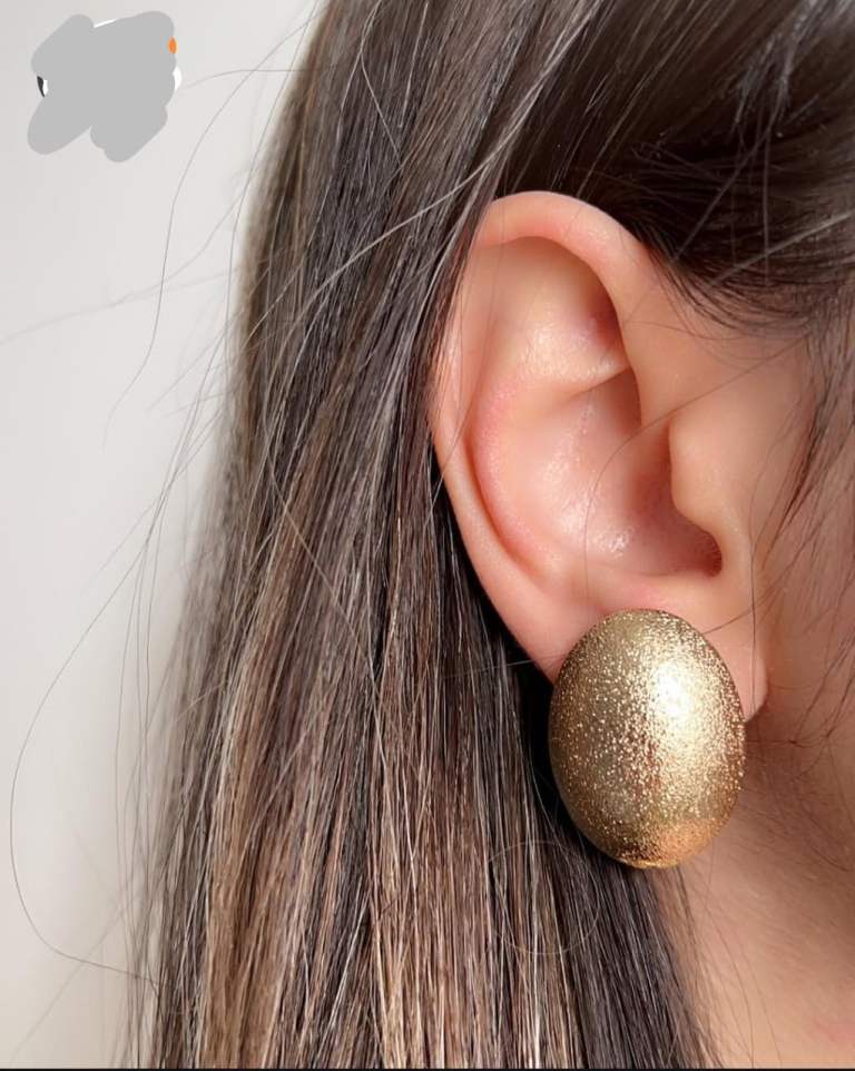 Gold Textured Oval Clip On Earrings | No Piercing Needed | Statement Studs