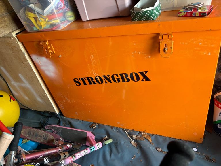 Orange STRONGBOX Metal Storage Box - Used Condition
