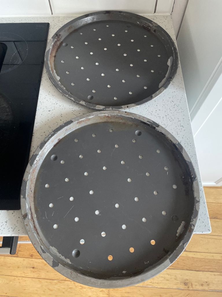 Pair of Pizza Trays/Pans – Grey, Used Condition