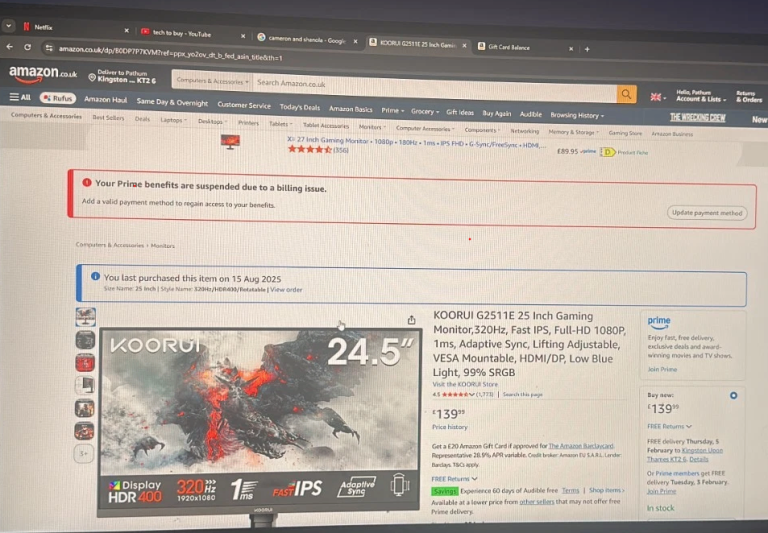 KOORUI 24.5" Gaming Monitor 320Hz 1ms IPS 1080P
