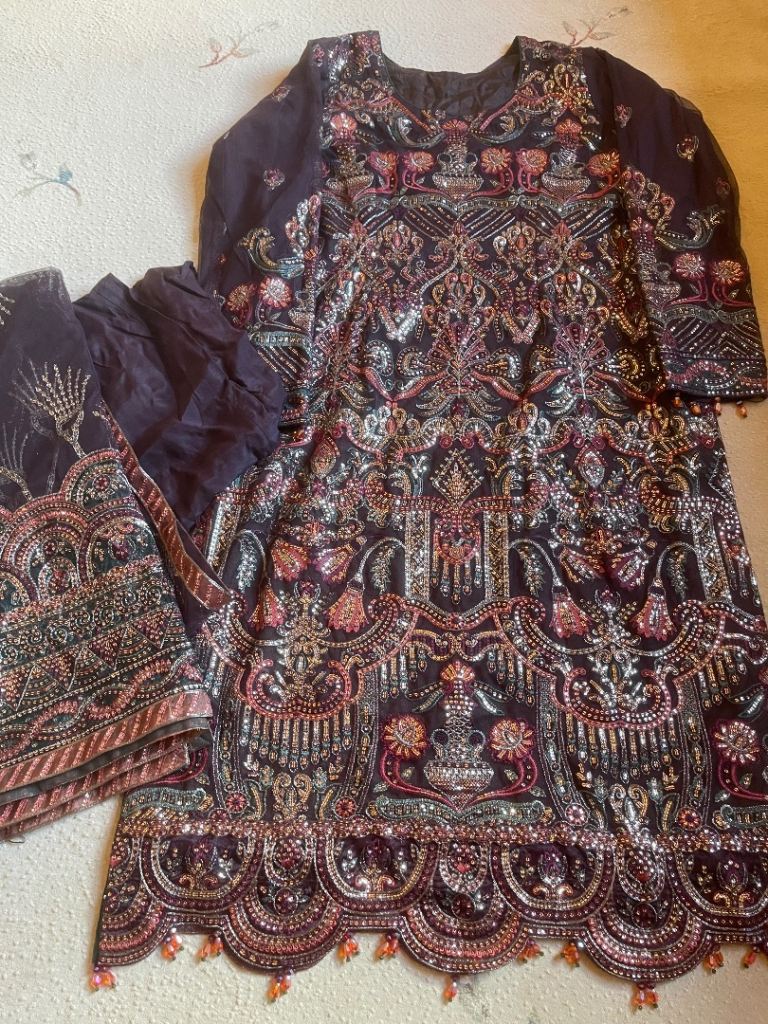 Beautiful Brown Asian Dress with Intricate Embroidery and Dupatta