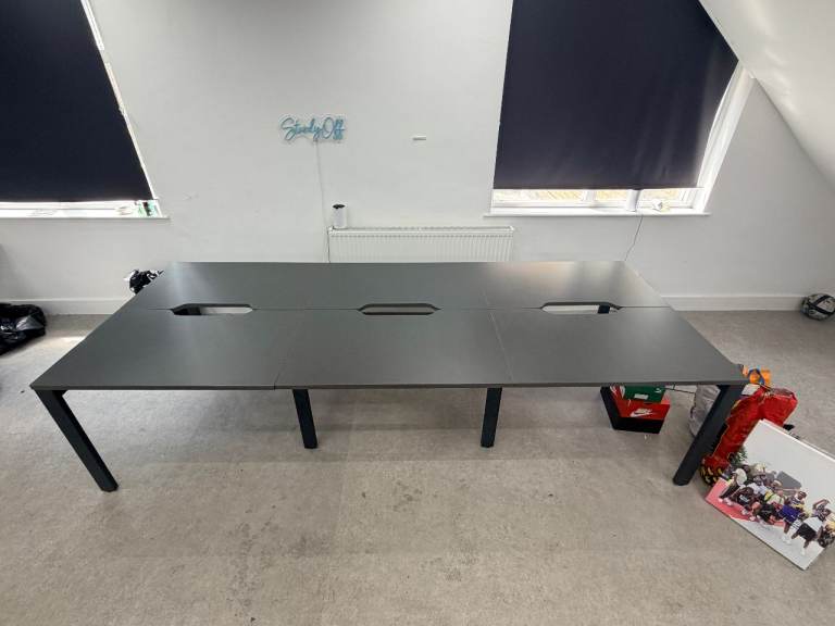 Graphite Grey Executive Bench Office Desk Pod of Six (3000x1200mm)