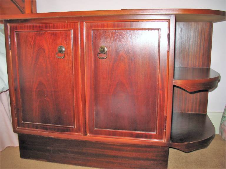 Bedside cabinet/ sideboard/ chest, Mahogany finish, with RIGHT open end shelves, drawers, vintage