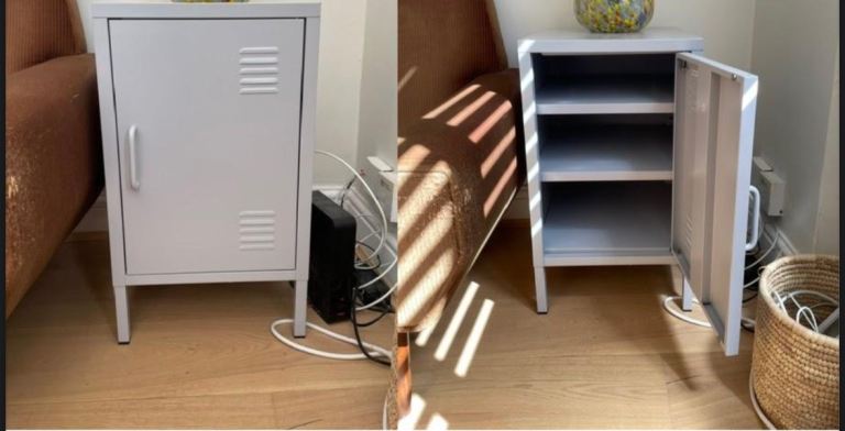 Metal Bedside Table / Small Cabinet - Grey, Good Condition