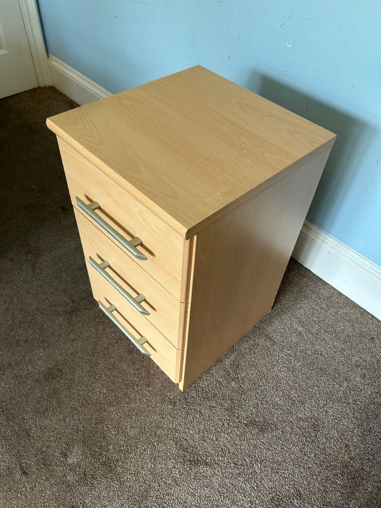 1 Beech Bedside with 3 Drawers straight handles  H24.5in/62cm W15in/38cm D16in/40cm   C628