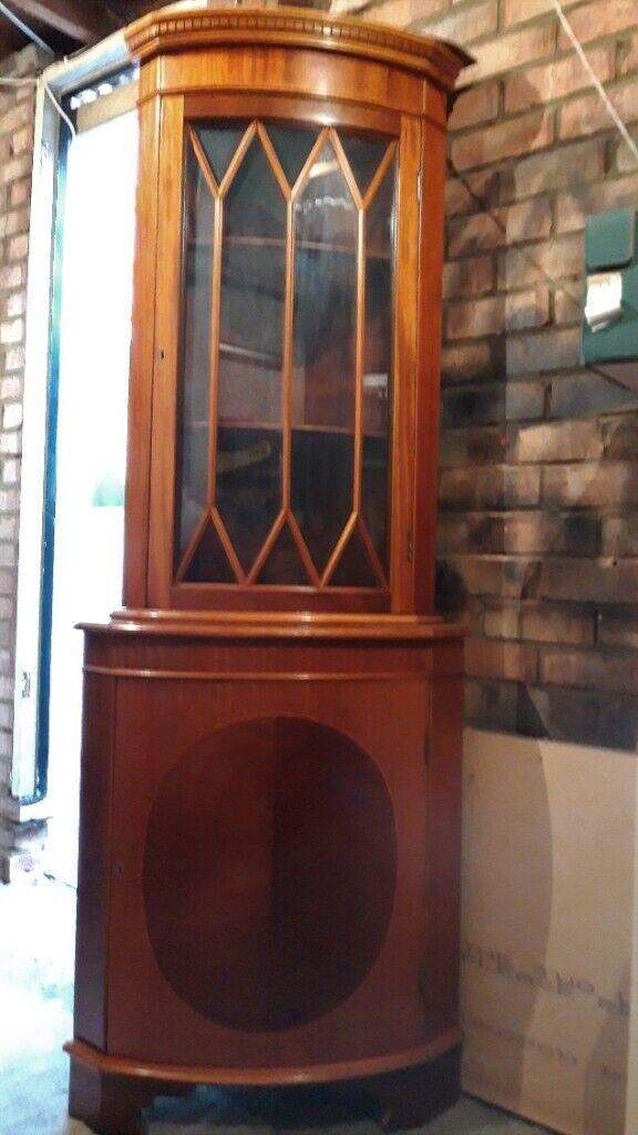 Beautiful Reproduction Walnut corner display cabinet