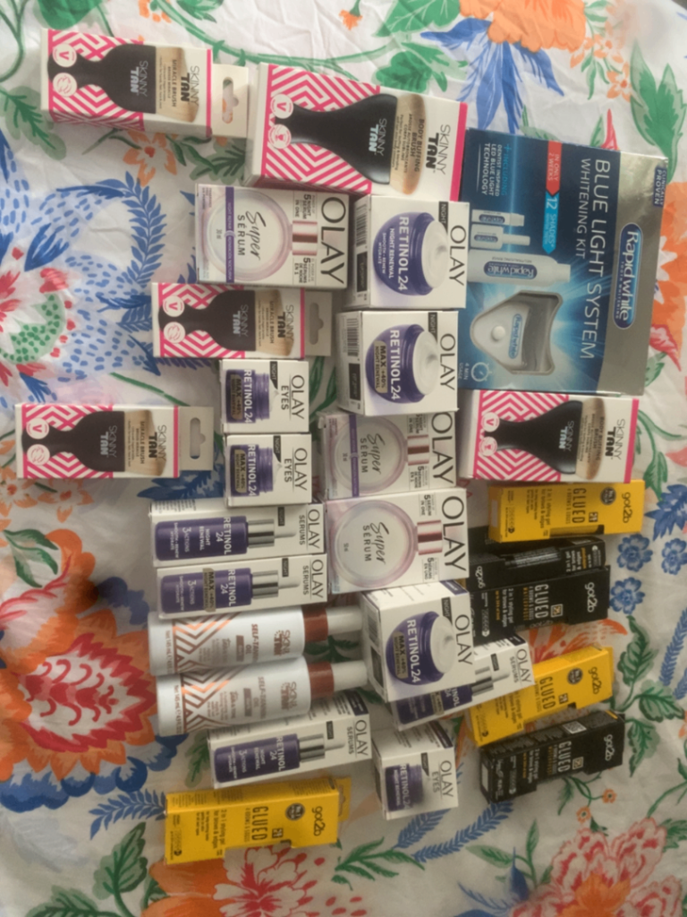 Large Bundle of Olay Skincare, Tanning, and Whitening Products – All New