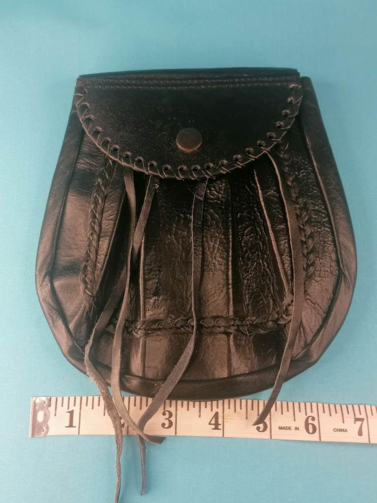 Vintage style Scottish Kilt Black Leather Sporran. With Lace Tassels. No chain belt