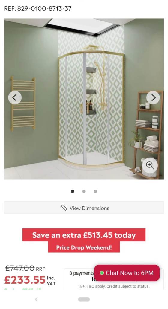 Brushed Brass Quadrant Shower Enclosure 900x900x1900mm - New