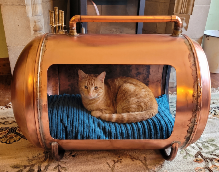 Handmade Copper Pet Pod with Window / Cat Bed / Dog Bed / Upcycled Pet Bed