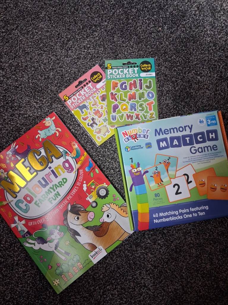 Childs Memory Match Game, 2 x stickers & Colouring Book (brand new)