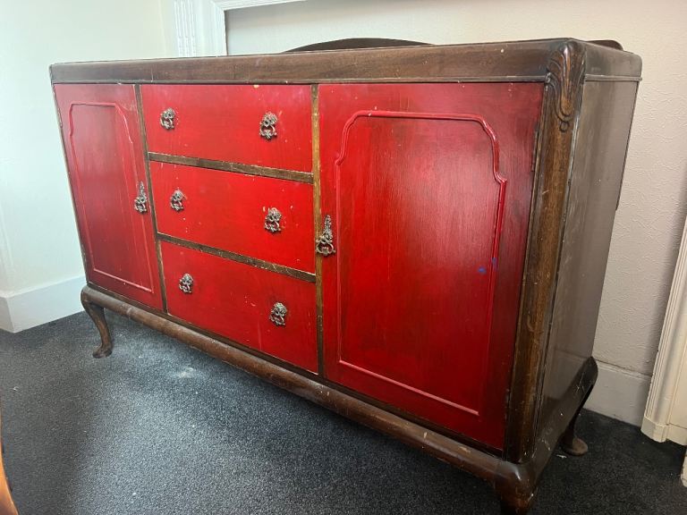 Free Vintage Red Wooden Sideboard – Fair Condition