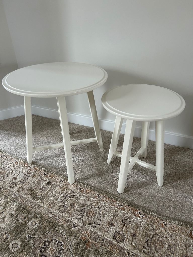 Pair of White Wooden Side Tables – Good Condition