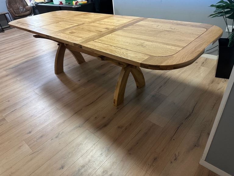 Oak Furnitureland - Hercules Solid Natural Oak Extending 10 or 12 Seator Dinning Table