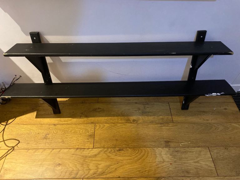 image for Black 2-Tier Wall Shelf – Solid & Sturdy – Collect Today