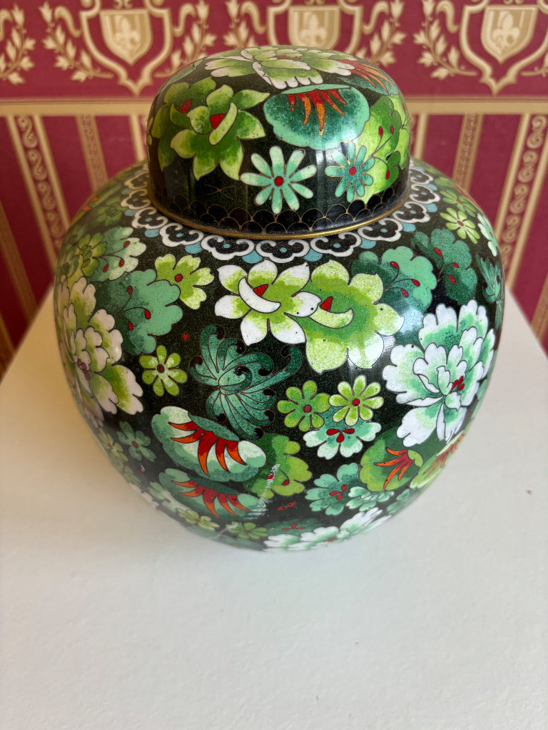 2 x Matching Cloisonné Ginger Jars