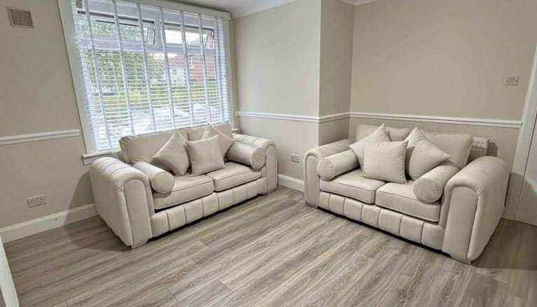 Two New Cream Velvet 2-Seater Sofas