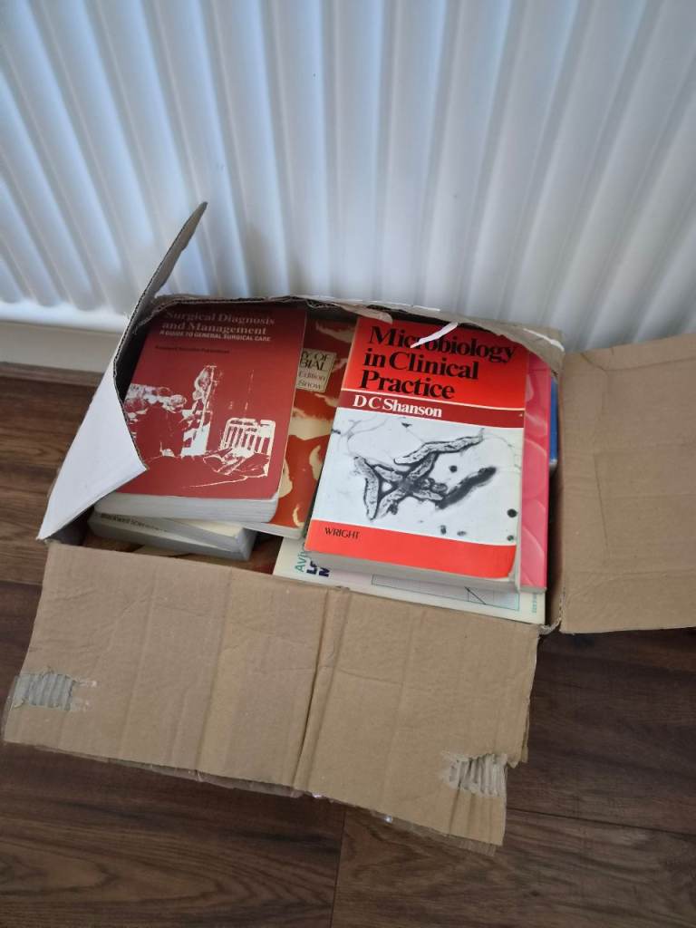 Vintage box of medical books