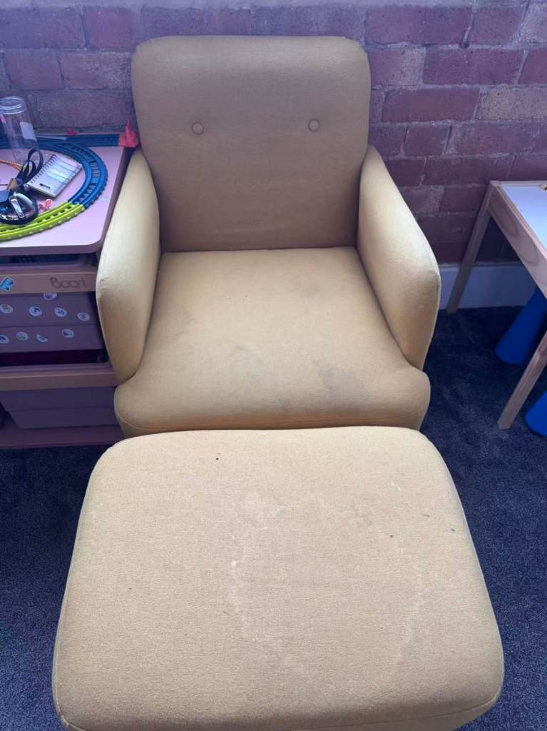 £20 MADE Comfortable Yellow Armchair and Footstool Set